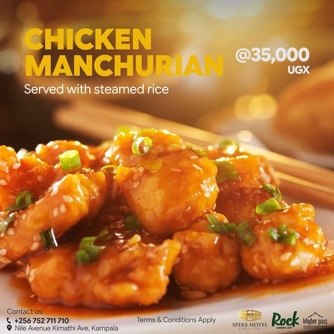 Treat yourself to our flavorful Chicken Manchurian, served with steamed rice for just UGX 35,000, and enjoy a delicious dining experience at Rock Garden Cafe, Speke Hotel, Kampala.

https://www.spekehotel.com
Contact Us: +256 752 711 710 / +256 752 711 709
#RockGardenCafe #SpekeHotel