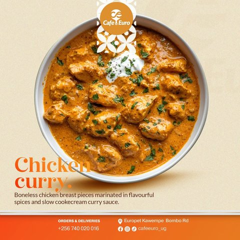 Rich, flavorful, and slow-cooked to perfection. Our Chicken Curry is packed with authentic spices. Make your order and taste the difference. #indianfoodie #ugandanfood #cafeeuro #kampala