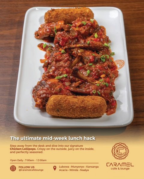 Hump day cravings? We've got exactly what you need to power through the rest of the week. 🍗🔥
​Step away from the desk and dive into our signature Chicken Lollipops. Crispy on the outside, juicy on the inside, and perfectly seasoned.

​Here is the ultimate mid-week lunch hack: You can grab a Single Portion (6 pieces) for UGX 28,000... OR tag your work bestie, split the bill, and upgrade to the Double Portion (12 pieces) for just UGX 40,000! That’s double the flavor for a fraction of the price. 😉

​Too busy in meetings? We deliver hot and fresh straight to your office.

​👇 Tag the colleague you are sharing the Double Portion with today!

​🛵 Available for quick delivery

​#MidWeekTreat #ChickenLollipops #KampalaFoodies #CaramelLounge #LunchInKampala UgandanFood FoodDeliveryUG KampalaEats