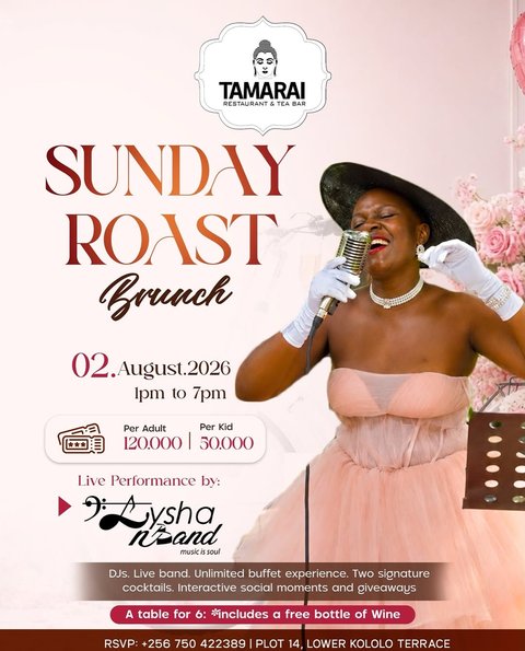 Get ready for Sunday, 2nd August, for a brunch experience like never before.

Don’t miss the soulful vibes as the sensational Aysha nBand delivers a captivating live performance.

Indulge in an all-you-can-eat experience and enjoy an ambiance that blends elegance with excitement.

It’s more than brunch—it’s a vibe, a feast, and a celebration of flavor and good times.

2nd August | 1PM – 7PM
UGX 120,000 per adult | UGX 50,000 per child
Location: Lower Kololo Terrace
Reservations: +256 750 422 389

📍 Plot 14, Lower Kololo Terrace
📞 0750 422389
🌐 Order online: https://menu.tamaraithai.com
#fyp #brunch #ambiance #family #enjoy