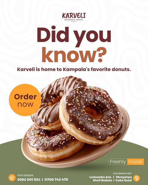 DID YOU KNOW ? 

Well many people say these are the best donuts in Kampala! 
They are made fresh daily and come in flavors of chocolate, strawberry , hazelnut and Biscotto 

Order now 🚨 0392 001 524 | 0709 743 475

#karveli #viralpost #fyp #donuts #bestdonutsinkampala