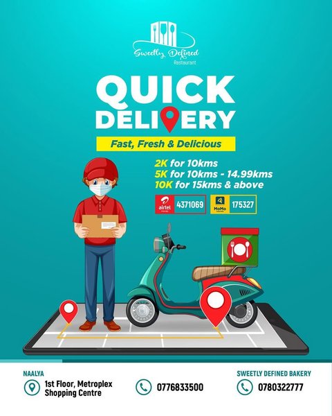 WE DELIVER ALL DAY

In this season we are still here delivering all day to your doorstep. Keep calm and let your day run uninterrupted.

Our delivery fees start from as low as 2,000/- for areas within a 10KM radius. 

For lunch hour orders, and deliveries: 
📲 : 0776833500 (Metroplex) 
📲 : 0780322777 (BakeShop) 

#food #sweetlydefined #delivery #family #foodie lunch restaurant