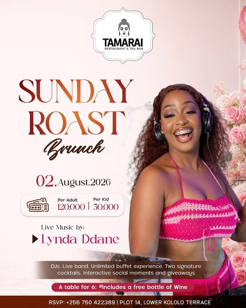Get ready for Sunday, 2nd August, for a brunch experience like never before.

Don’t miss the soulful vibes as the sensational Lynda Ddane delivers a captivating live performance.
Indulge in an all-you-can-eat experience and enjoy an ambiance that blends elegance with excitement.
It’s more than brunch-it’s a vibe, a feast, and a celebration of flavor and good times.

2nd August | 1PM - 7PM
UGX 120,000 per adult | UGX 50,000 per child

Location: Lower Kololo Terrace
Reservations: +256 750 422 389

📍 Plot 14, Lower Kololo Terrace
📞 0750 422389
#dj #nightlife #songs #vibes #trending