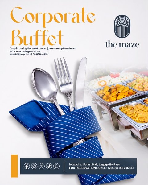 Step away from your desk and enjoy a delicious buffet at The Maze for only UGX 50,000. Perfect for business lunches, team outings, or a well-deserved midday break.
📍 Forest Mall, Lugogo By-Pass
📞 Reservations: +256 766 315 157
#TheMazeUG #CorporateBuffet #BusinessLunch #Lugogo #KampalaEats