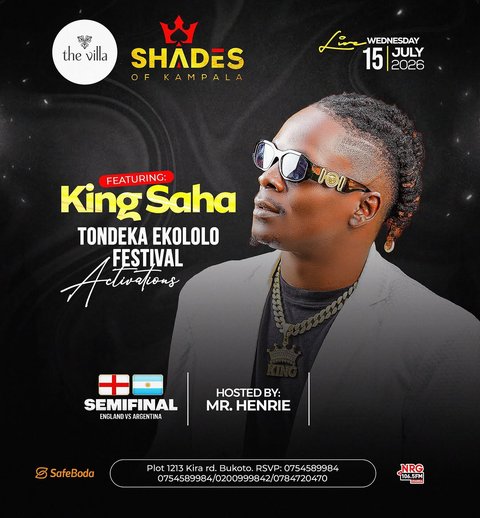 Join us for Shades of Kampala as we turn up the Tondeka Ekololo Festival activations with a live performance from King Saha, hosted by Mr. Henrie. Catch the England vs Argentina semifinal on the big screens before the party takes over.

Tables are moving fast. Reserve yours now:
0754589984 | 0200999842 | 0784720470

#TheVillaExperience