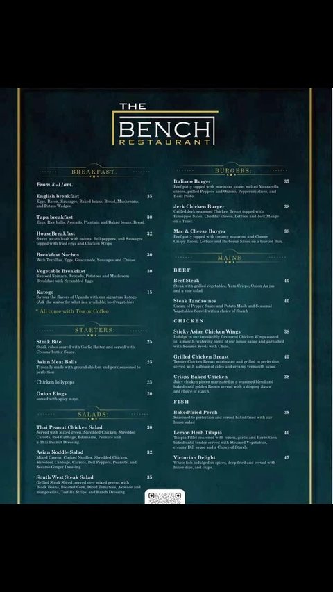 The Bench Restaurant post