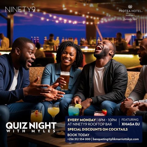 Forget about the stressful Mondays. Come through every Monday evening @skyzhotelkampala Rooftop Bar for a great time
.
.
.
.
.
.
.
.
.
.
.
#quiznight #music #coprateevents #fun #games