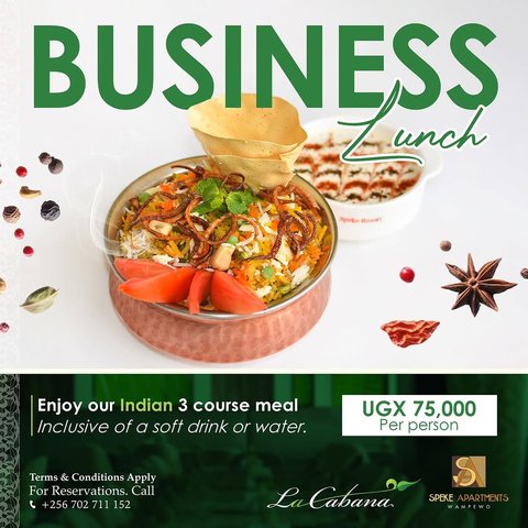Escape the office and indulge in an authentic 3-Course Indian Business Lunch for only UGX 75,000 per person, including a soft drink or water.
Fresh flavors, warm hospitality, and the perfect setting to recharge your day.

Contact +256 702 711 152 for reservations
https://spekeapartments.com/wampewo/dining/
#restaurantandbar #restaurant #bar #food #cocktails #foodie #lacabanaug #BusinessLunch #IndianCuisine #LunchBreak