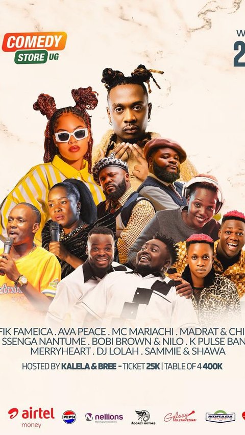 Today…..
@comedystoreug @iamfikfameica @avapeace_ 
Proudly powered by
@noradaautoparts @galaxyfmug @pepsiuganda & @aquafina_uganda @glazerskinclinic @aggrey_motors_offical @nellionsuganda @don_starr_bags & @airtelmoneyug