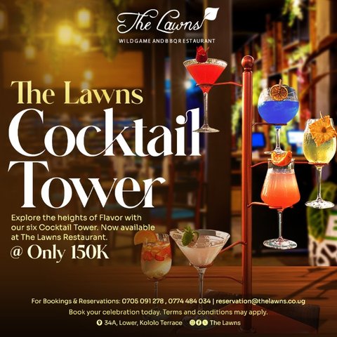 Fridays are for cocktails. 😋 

Sip now, feast Sunday. The Lawns Cocktail Tower is here 6 flavors, one statement. 

Only 150K, The Lawns Kololo 
Book: 0705091278 | 0774484034 

Right game meat sourcing since 2009.

#TheLawnsUG #CocktailTower #FridayVibes #JungleFeastSunday
linno.cleaningservices @canarymugume @bandadore @kangume_daphine @meena.patel.9803 @meenanimit2813
