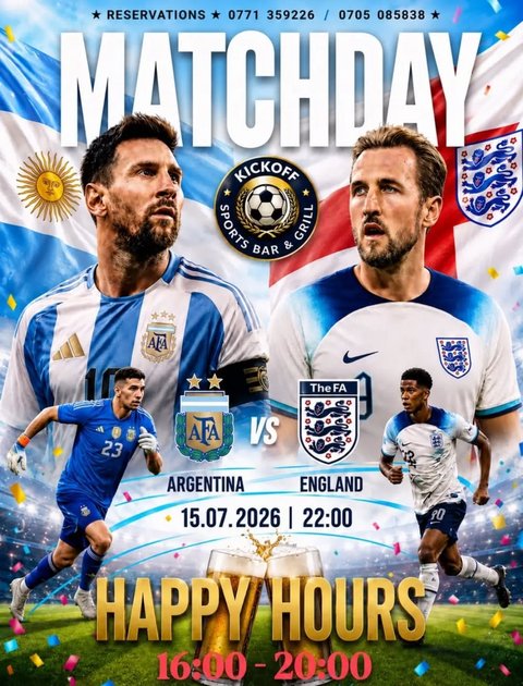 Semi-finalssssss!!!!!! Only place to watch it @kickoffsports_ug 
Argentina 🇦🇷 vs England 🏴󠁧󠁢󠁥󠁮󠁧󠁿 
10pm 
15th July
Live games Live commentary
Cold beer 🍺 and good vibes