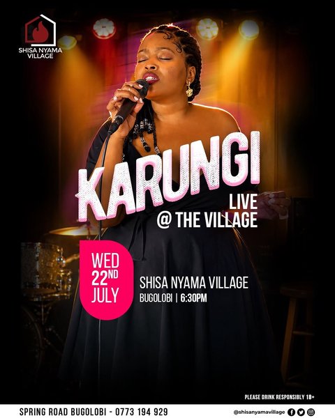 Spend your Wednesday evening with @karungi_theartist as she performs live at Shisa Nyama Village on 22nd July🎤💃.

Great food, cold drinks and amazing entertainment all in one place.

#KarungiLive #ShisaNyamaVillage #music #stage #uganda