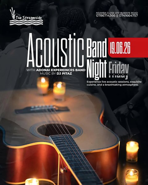 Acoustic Band Night at The Streamside Park 

🌟 Live Acoustic Sessions 🍽️ Exquisite Cuisine 🎶 Great Music & Entertainment 🌿 Beautiful Ambience

Gather your friends, relax by the streams, and enjoy a magical Friday night filled with rhythm, flavor, and good company.

#AcousticBandNight #TheStreamsidePark #FridayNightLive #LiveMusic #GoodFoodGoodMusic