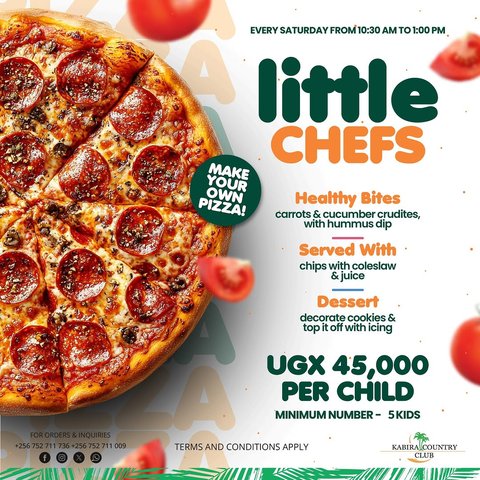 The kitchen is ready, but the slots are filling up fast! Save your little one’s spot for this week’s Little Chef experience at Kabira Country Club by booking early. 

Don’t let them miss out on the culinary fun, creativity, and delicious memories!
Book your slot today!
0752 711 009
🌐visit. https://kabiracountryclub.com/dining-3/pub/
#thepub #LittleChef #KidsActivities #KampalaKids #JuniorChef #WeekendFun