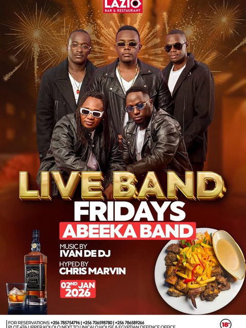 Starting 2026 in style😎 Come and enjoy performances from Abeeka band, & the coolest DJ’s,a Beer bucket at only 45K + all meals available.

🛵 Delivery Available
☎️ +256 785754796 / 0706598780
📍 Archer Road, Upper Kololo