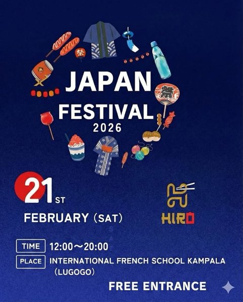 Join us on 21st February (Saturday) from 12:00–20:00 at the International French School Kampala (Lugogo) for a full day of Japanese culture, flavour and celebration.

Entry is free.
See you there.

#hirojapaneserestaurant #festival #frenchschool
