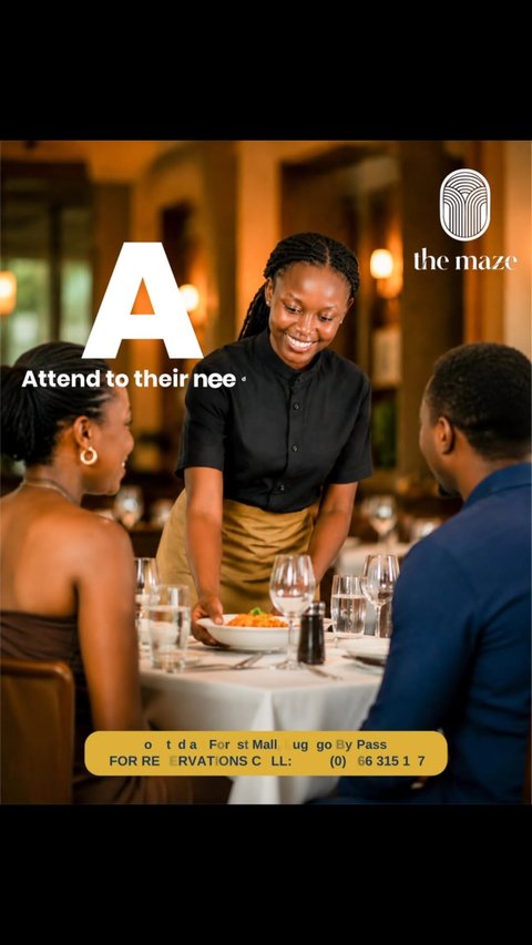 Did you know W.A.I.T.E.R. is often used to describe the qualities of exceptional hospitality?
At The Maze, great service is about more than taking orders, it’s about creating memorable experiences with every interaction.
Join us and experience hospitality done right.
#TheMazeUG #HospitalityExcellence #CustomerExperience #RestaurantEtiquette #KampalaEats