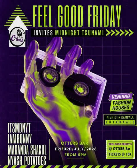 The wave takes over @otters_kampala this Friday for a #FEELGOODFRIDAY 
If you are in Kampala, join us for a night of contemporary music, fashion and COMMUNITY.

@itsmdnyt_manifest 
@iamronny925 
@maganda_shakul 
@nyashpotatoes 

@night.in.kampala_ 
@tutabaale