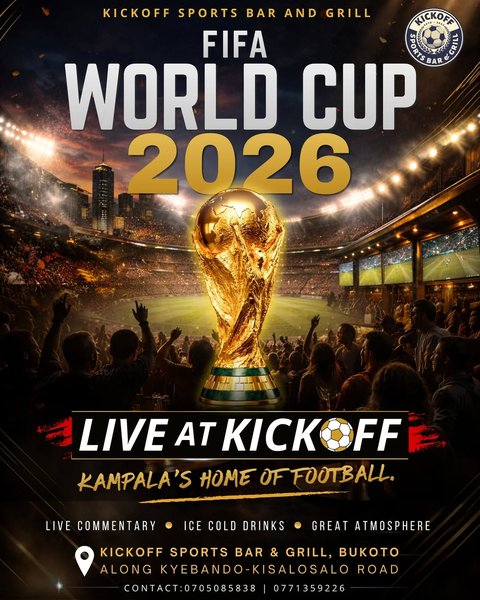 The world will be watching.
We'll be arguing with the referee.
Cold beers. Loud celebrations. Questionable opinions.

🏆 FIFA World Cup 2026
📍 Live at Kickoff Sports Bar & Grill

Kampala's Home of Football.