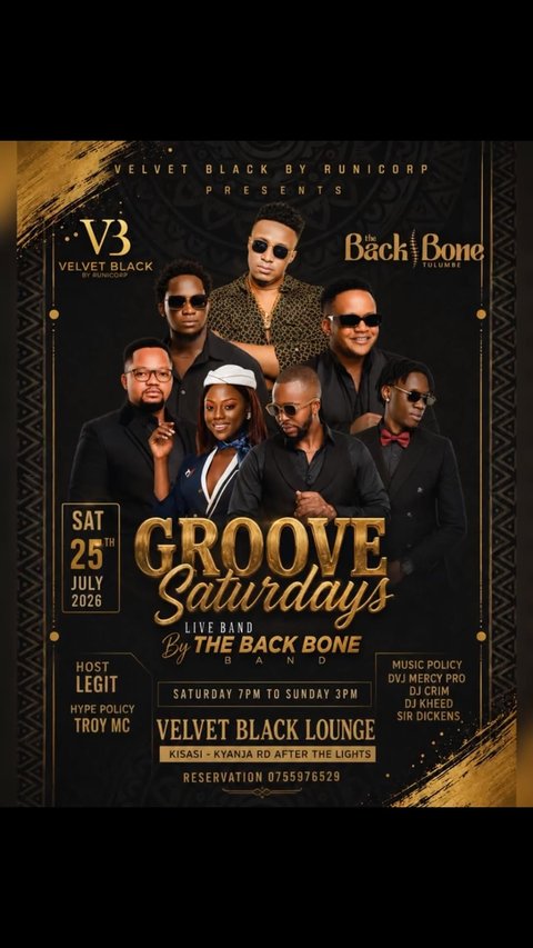 For the great love you showed us last Saturday we are back tomorrow because we wouldn’t just leave you like that, our good people of velvet black get your dancing shoes once again for tomorrow nigh.
@Velvet Black Lounge 

🕰️ 9:30PM
🕹️kisaasi- kyanja road 

#goodvibes #backboneband