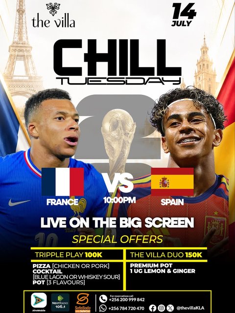 France. Spain. One winner. Catch every minute live on the biggest screen at The Villa tonight from 10PM. Great football, great company, and exclusive match-night offers await. Reserve your table now. #TheVillaExperience