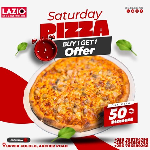 It’s Pizza Oclock😋!
BUY 1 pizza,🍕 and GET 1 FREE today at only 50K!
Tukolera bantu😉!

🛵 Delivery Available
☎️ +256 785754796 / 0706598780
📍 Archer Road, Upper Kololo