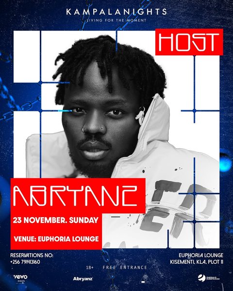 This Sunday, Kampala’s nightlife turns electric at Kampala Nights.
Get ready for a stacked lineup of top-tier deejays and MCs alongside our vibrant event host @abryanz , all uniting to deliver a night of unmatched music, energy, and signature Kampala vibes.

 Venue: @euphoria.ug , Kisementi
 Date: 23rd November, Sunday

 Entrance: FREE | Reservations: +256 791 413160

#kampalanights #abryanzevents #euphorialounge