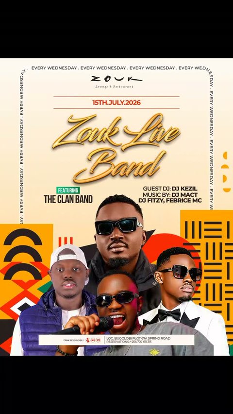 ​
​✨ ZOUK LIVE BAND WEDNESDAY ✨
​The mid-week slump is officially over! 🥁🎷 Join us every Wednesday for an incredible LIVE BAND experience featuring THE CLAN BAND, premium energy, and unmatched vibes. Guest DJ Kezil
​Come for the food, stay for the live music! 🎤🔥
📍 Zouk Lounge, Bugolobi
​#ZoukLiveBand #KampalaNightlife #BugolobiLiveBand #TheClanBand🚀