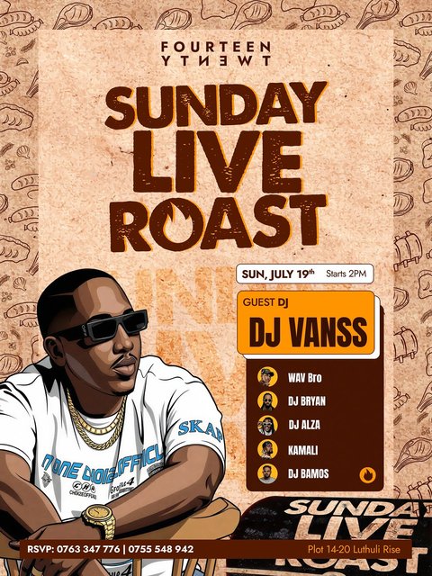 Sundays were made for slow starts and even better roasts. Indulge in tender cuts, crispy trimmings, and a pour of our signature rich gravy-all perfected and paired with a bottomless flow of cocktails for just UGX 120,000.

On the decks: @divanss_, @deejay_bryan, @bamos_deejay, @kamali21_, @deejay_alza, @_wavbros