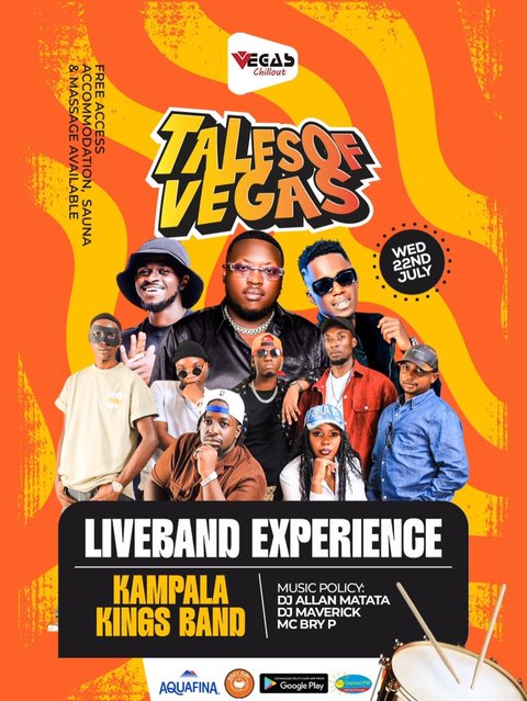 What’s your favorite live band song? 👇
Come request it this WEDNESDAY!

TALES OF VEGAS with KAMPALA KINGS BAND
DJ Allan Matata + DJ Maverick + MC Bry P on decks

Free Entry | Sauna & Massage available
Vegas Chillout - Ttula