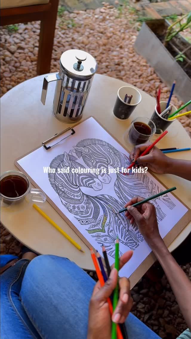 Relaxing fun for everyone: Our coloring pages are perfect for a quiet time alone, or with your friends or your kids. 

Choose from many beautiful designs. Only 12K for a large A3 page. 6K for kid's designs.

Available every day, all day. See you! 😍

#fun #activities #friends #family #cafe #kampala