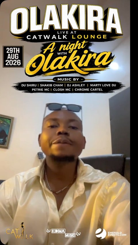 🎤 OLAKIRA LIVE AT CATWALK LOUNGE 🇳🇬🔥

The countdown is on! One of Nigeria’s finest Afro-pop stars is coming to Catwalk Lounge for an unforgettable night of music, energy, and pure vibes.

From chart-topping hits to an electrifying stage presence, Olakira is ready to deliver a performance you won’t forget.

📅 Friday, August 29
📍 Catwalk Lounge
🎶 Live Performance | DJs | Premium Vibes

One stage. One night. One unforgettable experience.

Secure your table early and get ready for an epic night.

#OlakiraLive #CatwalkLounge #August29 #Afrobeats #LiveInUganda Nightlife KampalaEvents OneNightOnly CatwalkExperience