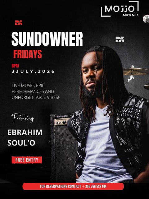 Fridays got better 🔥🔥🔥🔥🔥🔥🔥
Catch Ebrahim Soul’O live this Friday at Sundowner Fridays 
Vibes high.  Good music. Delicious food. Drinks + good company. 

🗓️ Friday, 3rd July 2026
🕕 6PM till late
💰 FREE ENTRY
📞 Reserve: +256 766 529 014 
#restuarantsnearme #sundownerfridays #eventsinkampala #alleventskla #muyenga