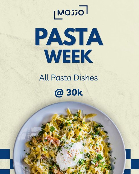 Happy Pasta Week!!!
Enjoy any of your favorite pasta on our menu at only 30k 
#mojjokla #resturantsnearme #muyenga #pasta #promo