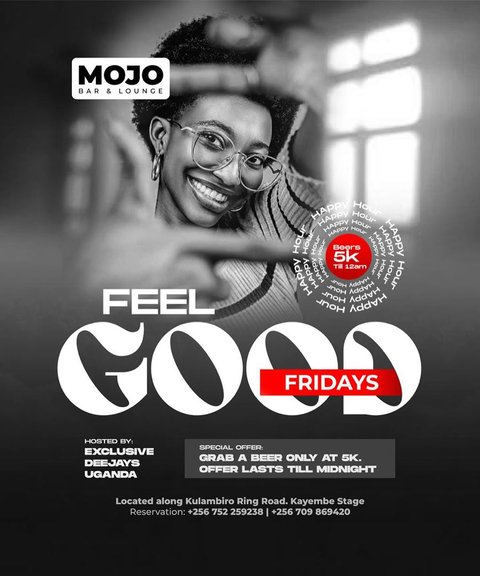 It’s happening 😍😍😍 Feel Good Friday’s have a new twist come through every Friday and enjoy our happy hour discount where beers are @5k as u vibe to great music by the best djs around town 🔥 we are inside mojo