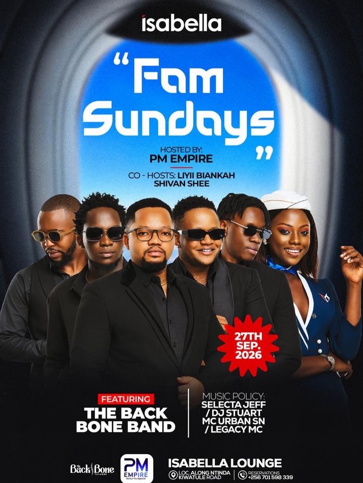 Sundays are for good food, great company,and live music at Isabella lounge Ntinda. Easy like a live band Sunday evening. ⏰ 8:00PM
Ntinda-kiwatule road