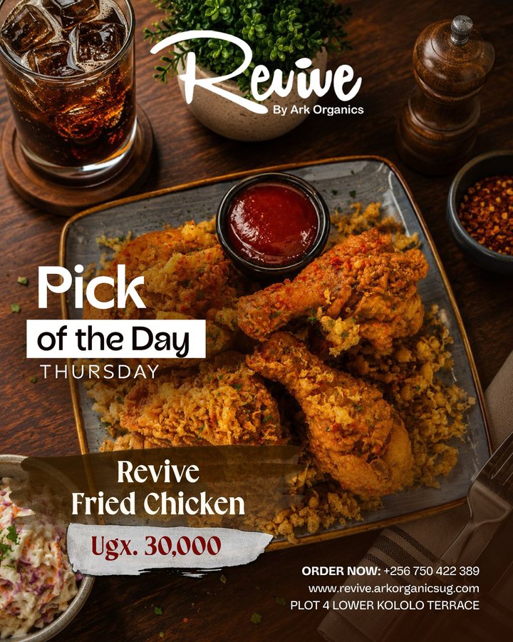 Thursday calls for something crispy, golden, and seriously satisfying! Dig into our Revive Fried Chicken, served hot and packed with flavour, for just UGX…
