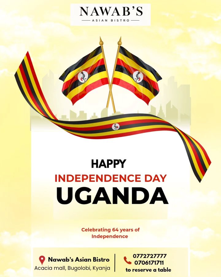 Happy 64 years of Freedom 🇺🇬 Happy independence day Uganda 🇺🇬 from Nawab's group Nawab's Asian Bistro, Acacia mall. Bandali rise Bugolobi. West mall…
