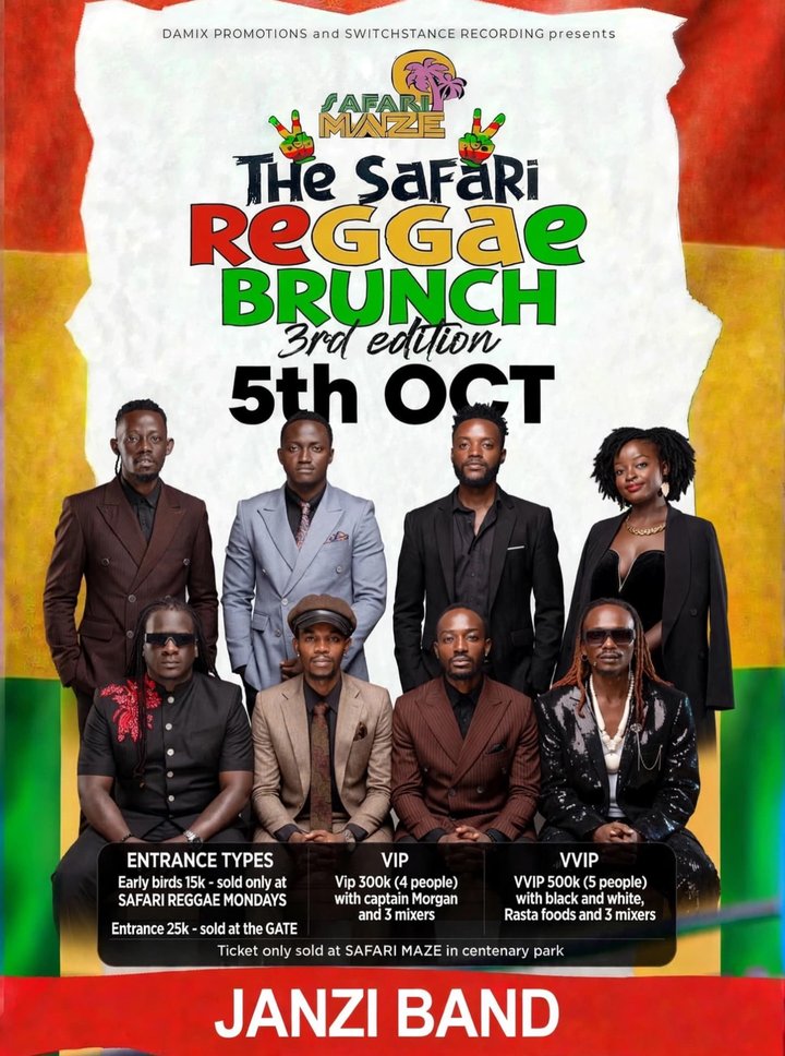 The Safari Reggae Brunch is here guys! 3rd Edition featuring Janzi Band! Happening on 5th October at Safari Maze - Centenary park! Book your slots now!! 25K |…