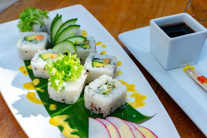 Your vegetarian friend said, “I’m not eating much.”
Then the California rolls arrived. Tag that friend in the comments.