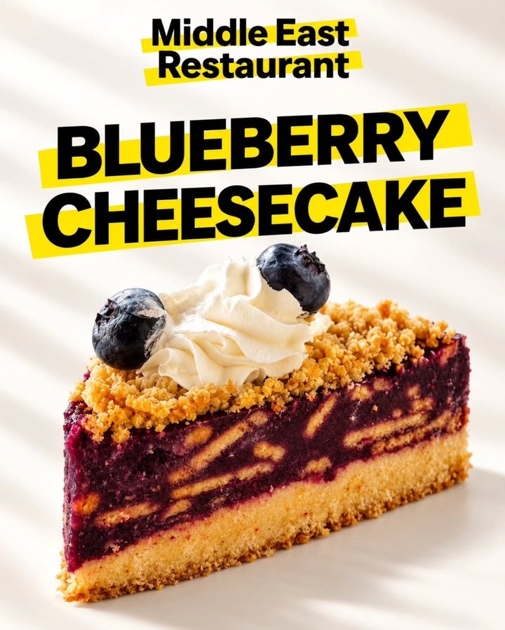 A slice of blueberry bliss is waiting for you! Treat yourself to our Blueberry Cheesecake at Middle East Restaurant. Visit us today or order through the MER…