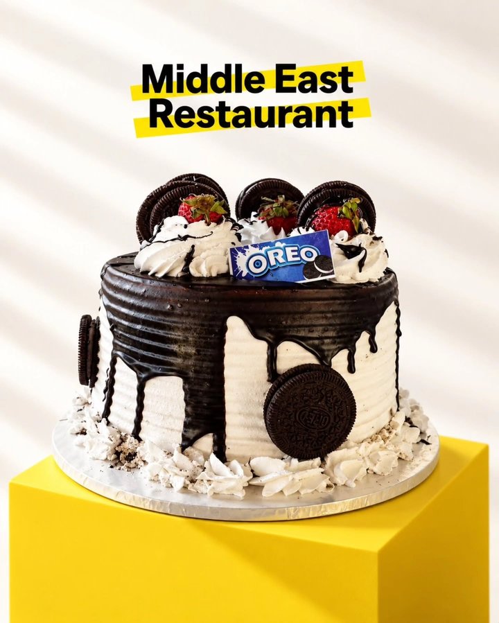 Calling all Oreo lovers! Our Oreo Cake is ready to make your day sweeter. Come enjoy a slice at Middle East Restaurant, or order through the MER App or Glovo…