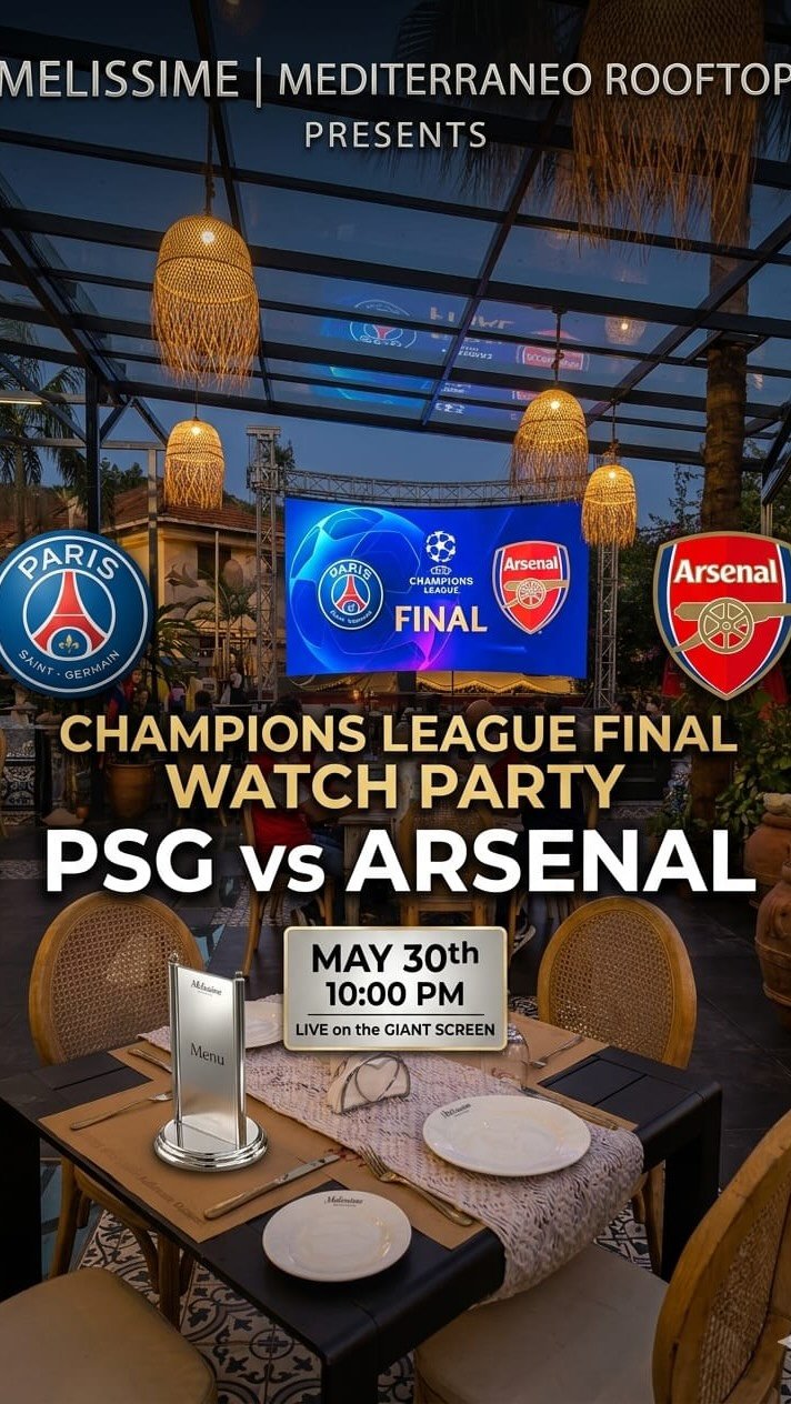 Arsenal vs PSG – Champions League Final Live Saturday at 7PM, we’re taking it to the rooftop at Mediterraneo. Big screen, cold drinks, good vibes, and the best…